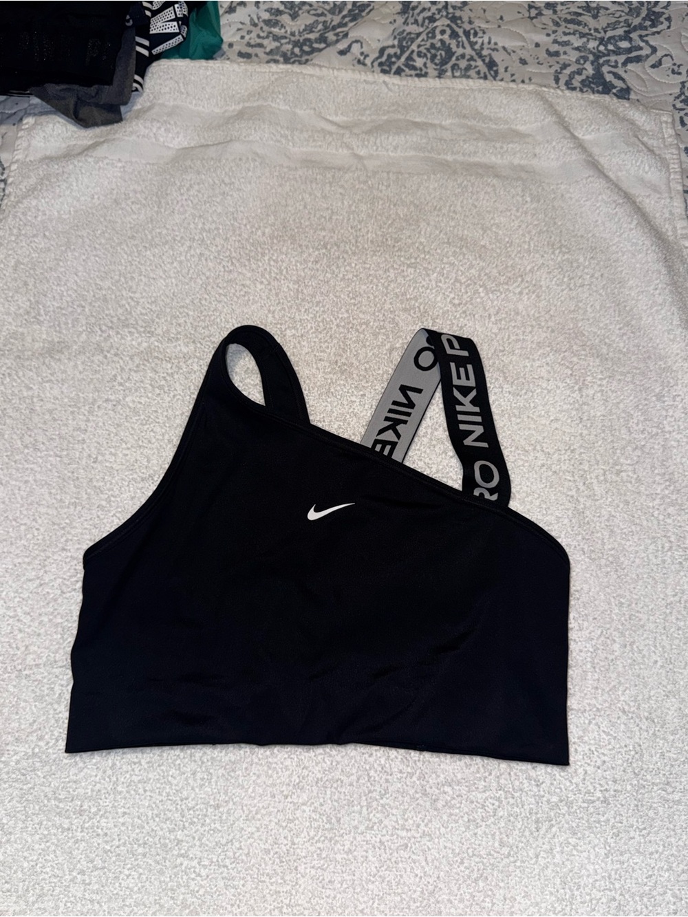 Nike Black One-Shoulder Asymmetric Sports Bra with Branded Strap